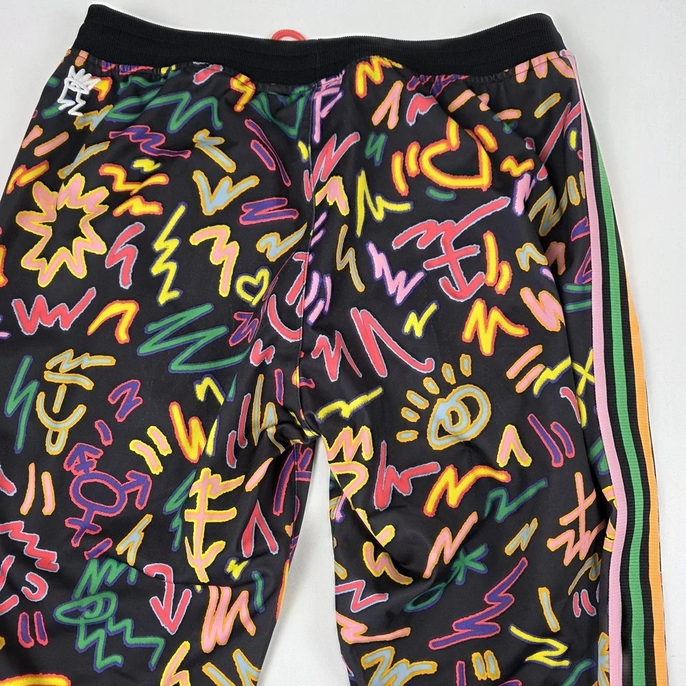 Adidas Track Pants Mens Large Multicolor Scribble Print Joggers Side Stripe - Picture 7 of 14